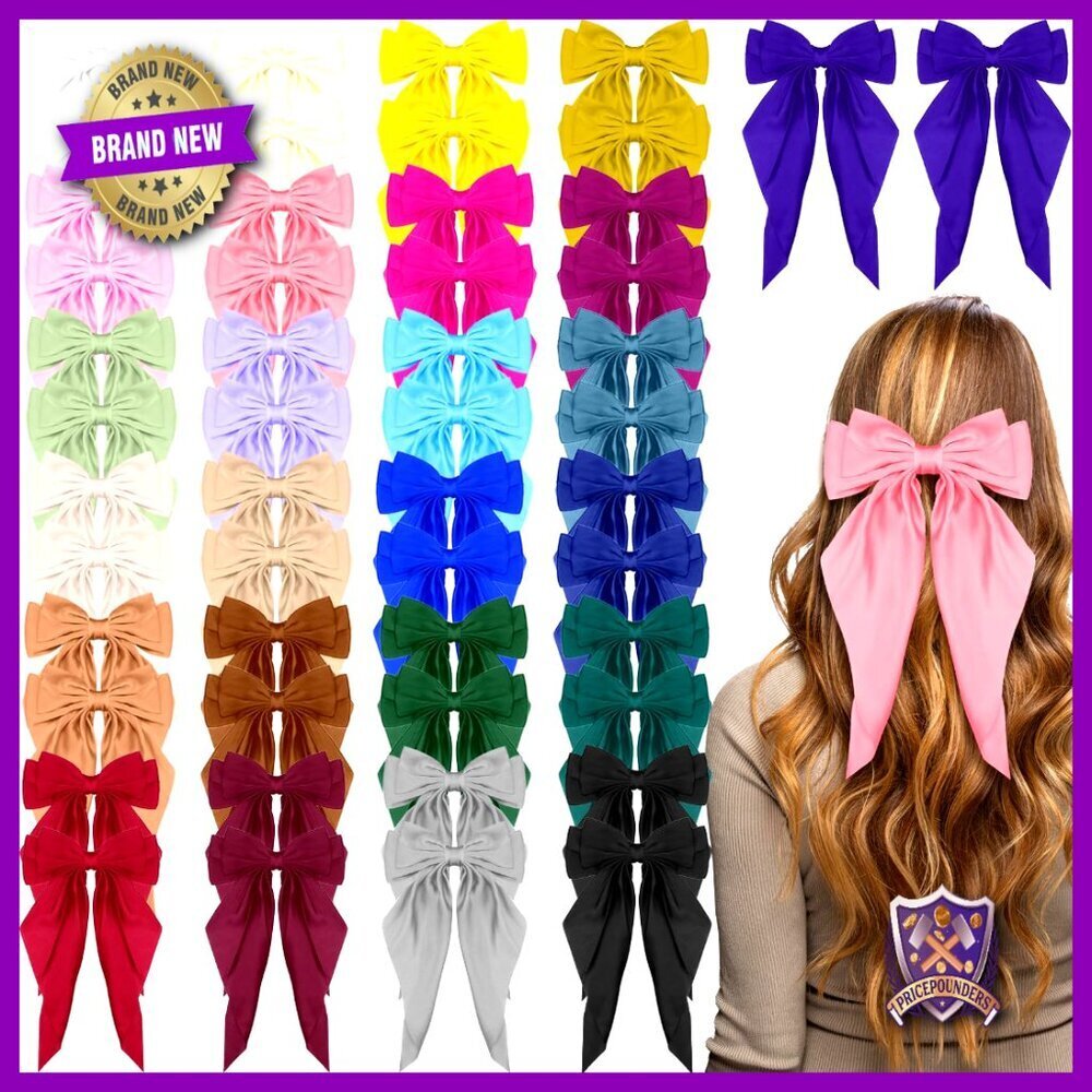Oversized Satin Hair Bows Bulk Pack Large Barrettes Elegant Chic Accessories